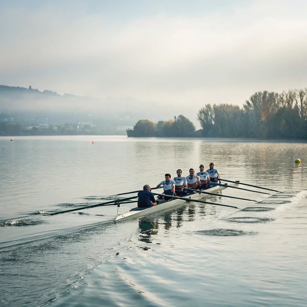 Rowing team on water